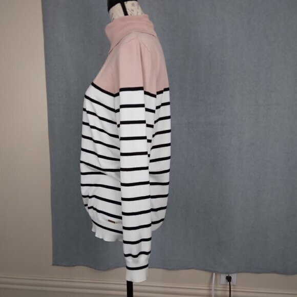 Calvin Klein | Multi Color Striped Turtleneck Sweater White Pink Black | Size L - Picture 3 of 9